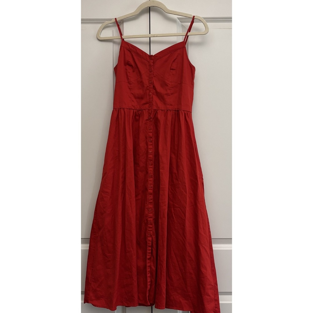 Maje Womens Rimana Spaghetti Strap Cotton Dress Red Sweetheart Neck Cottage 1